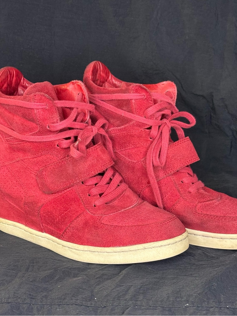 Ash Red Suede Wedge High-Top Sneakers